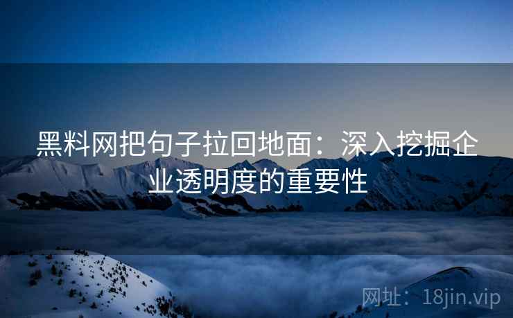 黑料网把句子拉回地面:深入挖掘企业透明度的重要性